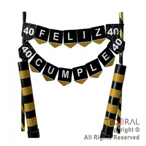 SET MINI BANDERINES F/C 40 A�OS CON 2 BENGALAS X 1